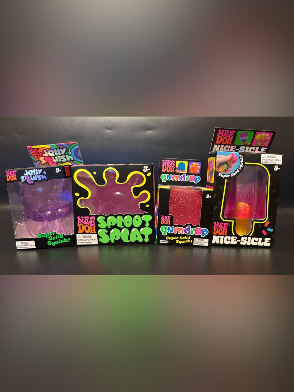 NeeDoh Rare Pink & Purple Bundle - Sploot Splat, Jelly Squish Gumdrop Nice-Sicle